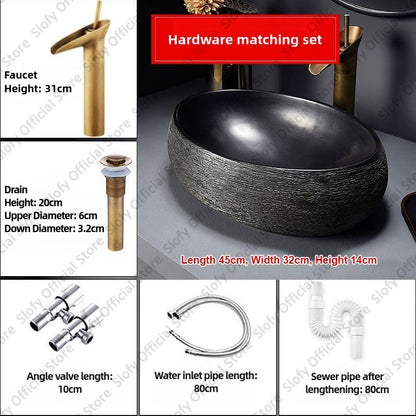 Retro Art Ceramic Sink Multiple Styles Black Washbasin Single Bowl Low-Key Luxury Countertop Basins For Household Hotel Bathroom