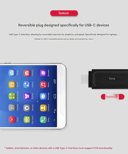 Unidade flash USB 3.2 Gen1 Tipo C de alta capacidade Kingston, preta, compatível com Android, Apple, carro, celulares e PC