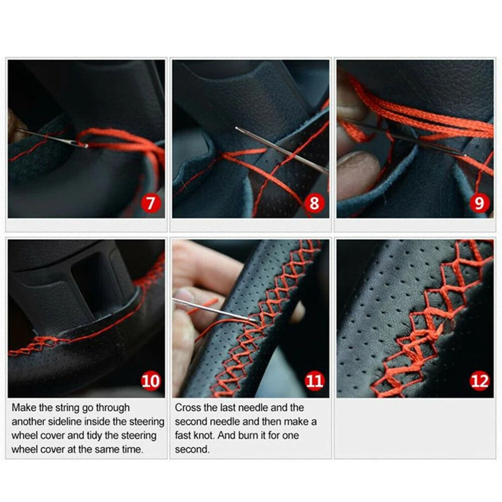 Universal microfiber leather car steering wheel cover stitching style fits steering wheel diameter up to 38cm