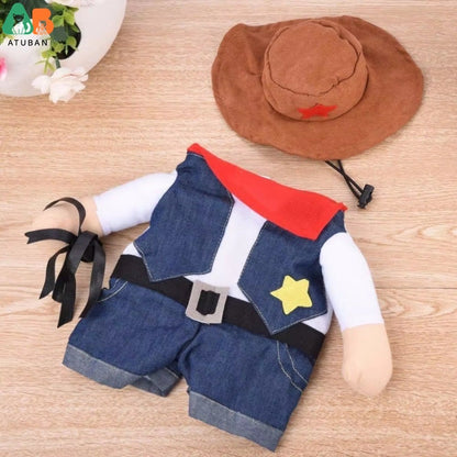 Fantasias de Halloween para Cães e Gatos, Uniforme de Cowboy do Oeste com Chapéu, Roupa Engraçada de Cowboy para Pets, Fantasia Engraçada para Gatos e Cães Pequenos