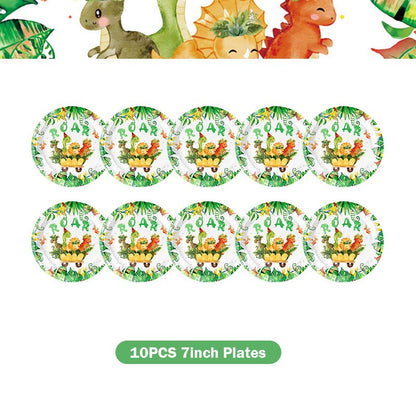 Happy Dinosaur Birthday Decoration Party Supplies Set Cup Plate Dinosaur Balloons Stickers Banner Gift Bags for Kids Boy Favors