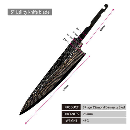 Conjunto de facas de cozinha de chef, santoku, nakiri e utilitária, com lâmina de aço Damasco de Cobre de 37 camadas e núcleo 10Cr15CoMoV, produto de venda quente