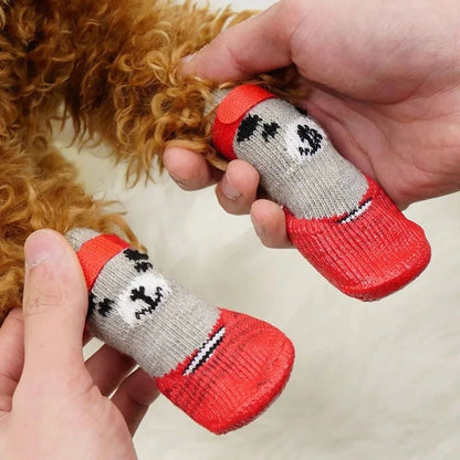 Sapatos Meias Para Cães E Gatos Pet Outono Inverno Impermeáveis Meias De Borracha Antiderrapantes Para Cães Botas De Chuva De Neve Para Cães Meias De Malha Quentes Para Cães