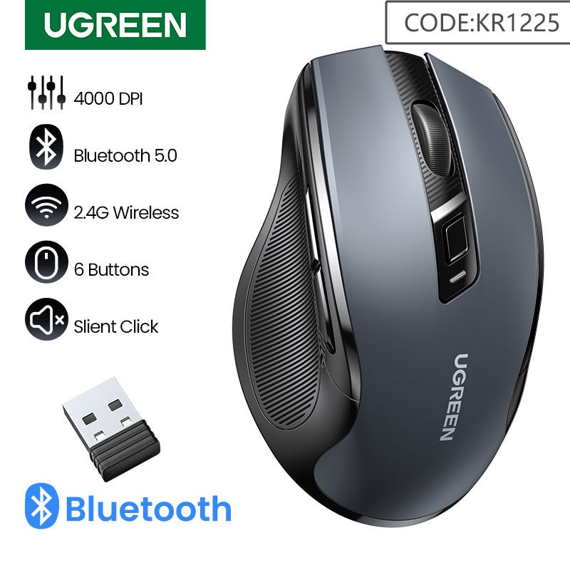 Mouse sem fio UGREEN Bluetooth 5.0 Mouse ergonômico 4000DPI 6 botões silenciosos Mouse para MacBook Tablet Laptops Computador PC 2.4G