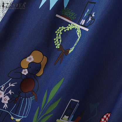 ZANZEA Plus Size Women Skirts Denin-Like Striped Patchwork Lace Trim Detail Lace-Up Elastic Waist A-Line Midi Skirt Casual Chic