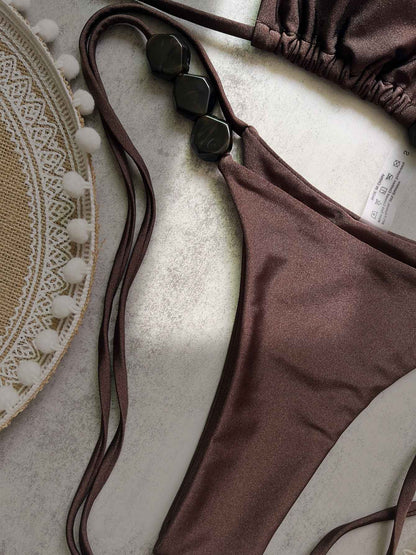 2025 Sexy Bead Bikini Swimwear Women Halter Bikini Swimsuit Beach Halter V Neck Bikini Set Beachwear Summer Bathing Suit