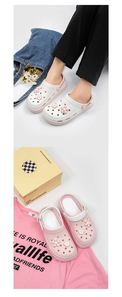 Women's Cute Platform Garden Clogs, Solid Color Closed Toe Non-slip Sandals, Indoor & Outdoor Slides