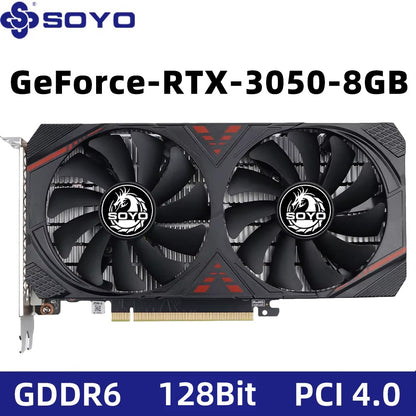 Placas de Vídeo SOYO RTX 3050 8G GDDR6 GPU NVIDIA Componentes para PC PCI Express X16 4.0 Placa de Vídeo para Jogos RTX3050 Nova