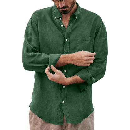 Men's Lapel Collar Shirt, Solid Color Long Sleeve Button-Down Loose Simple Blouse with Chest Pocket