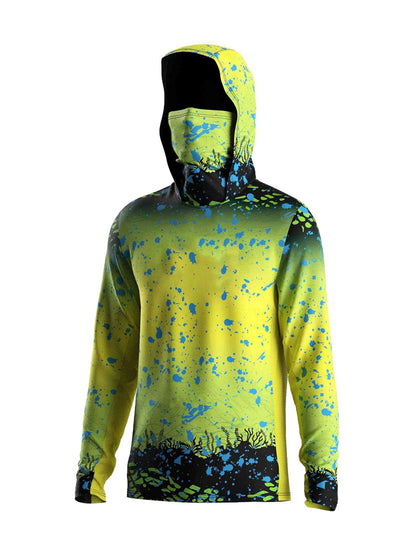 Camisas de Pesca Masculinas de Manga Longa para Praia, Blusas Esportivas Anti-UV para Exterior, Casaco com Capuz, Moletons Respiráveis de Pesca com Máscara