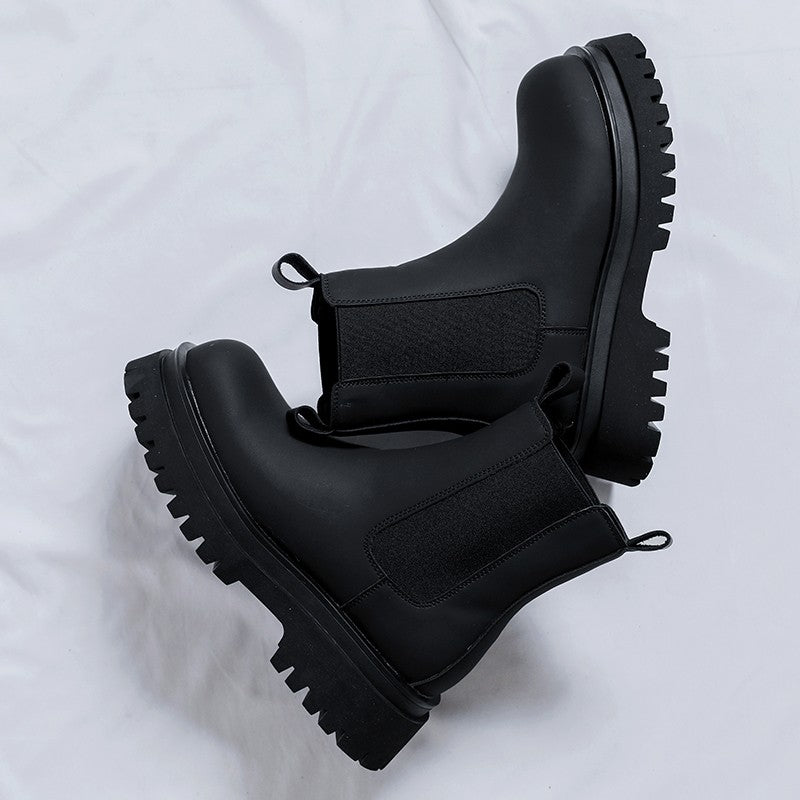 2023 Platform Black High Top Boots WMen High Heel Genuine Leather Ankle Chelsea Boots Men Punk Shoe Thick Bottom Botas De Mujer
