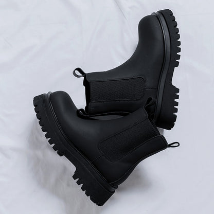2023 Platform Black High Top Boots WMen High Heel Genuine Leather Ankle Chelsea Boots Men Punk Shoe Thick Bottom Botas De Mujer