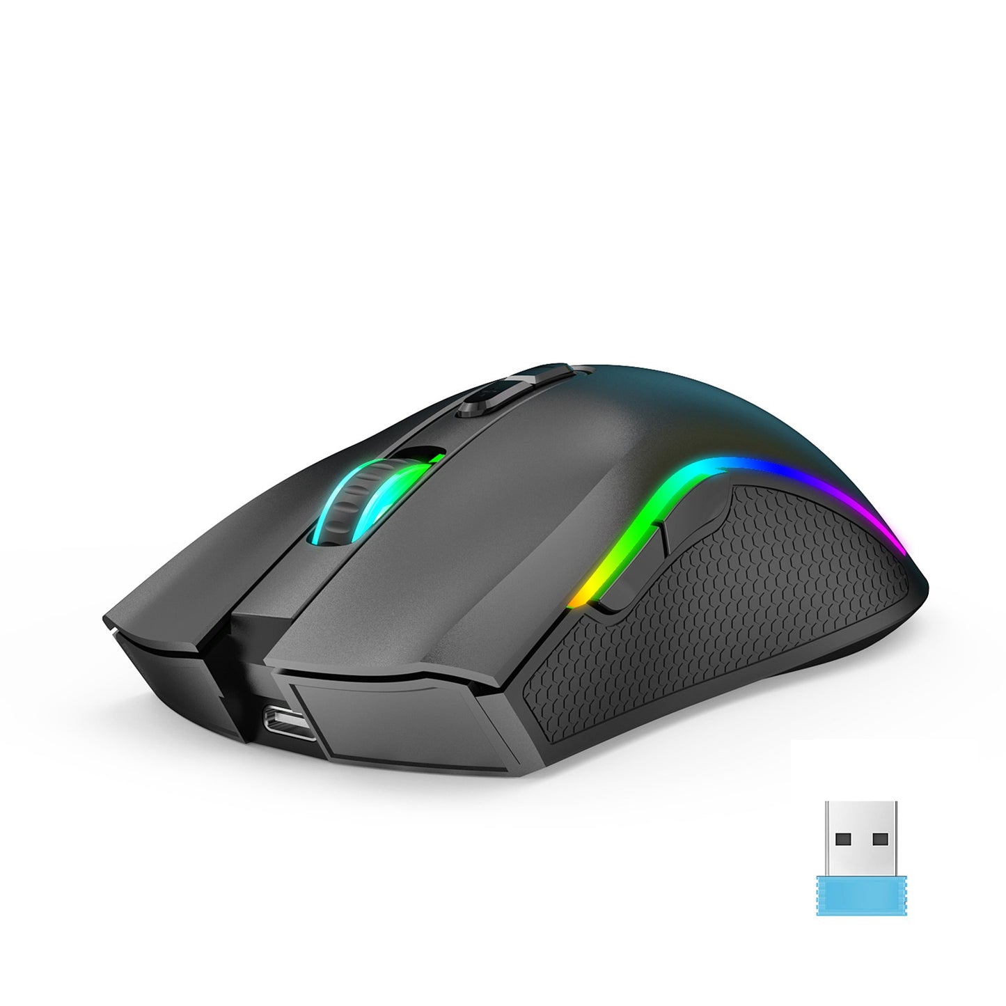 Mouse Mecânico Sem Fio RGB HXSJ T69 2.4G Mouse Gamer Ergonômico com 7 Botões Programáveis 4800DPI para Escritório e Jogos
