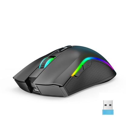 Mouse Mecânico Sem Fio RGB HXSJ T69 2.4G Mouse Gamer Ergonômico com 7 Botões Programáveis 4800DPI para Escritório e Jogos