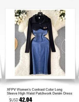 XFPV Women's Sweet high Waist Wrap Belt Round Neck patchwork Denim Shirt  Chic Top Y2k Korean Fashion Spring Summer 2025 SM11327