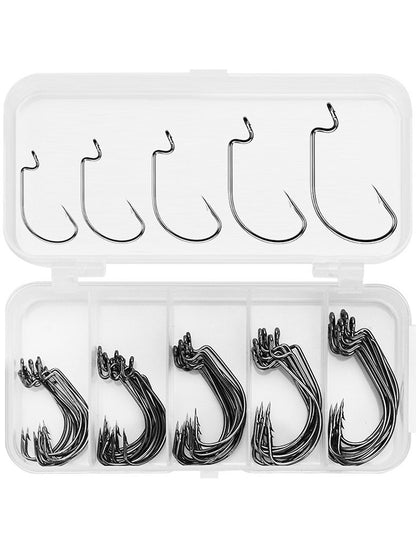 50 unidades/caixa Anzóis de Pesca Conjunto Anzol Jig Crank Barbed Aço Inoxidável de Alto Carbono Grande Abertura Anzol Offset Anzol de Minhoca Macia Material de Pesca Marinha