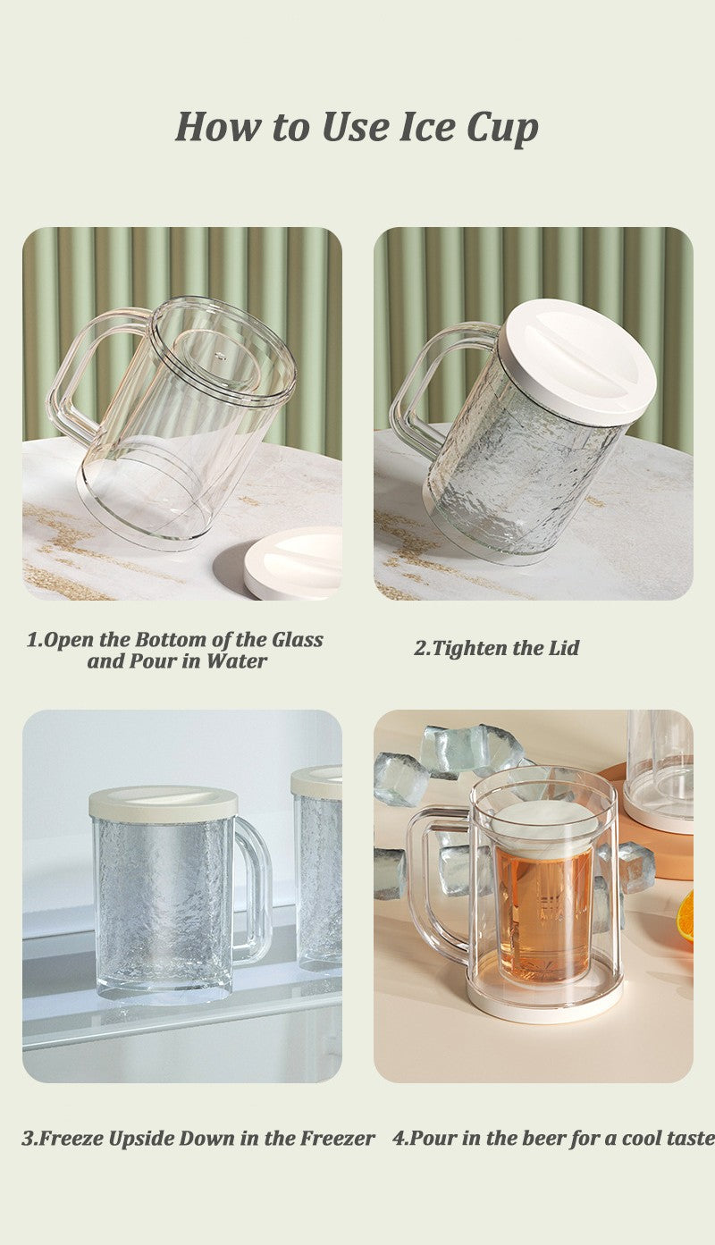 Canecas de Cerveja de Parede Dupla com Gel Congelante, Canecas de Uísque Transparentes com Alça para Bar e Copos de Bebida para Uso Externo