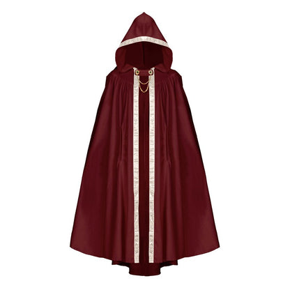 Elegant Medieval Hooded Floor Length CloakTrim Cape Chain Brooch for Adult Wedding Photoshoot Halloween Gothic Cosplay Costume