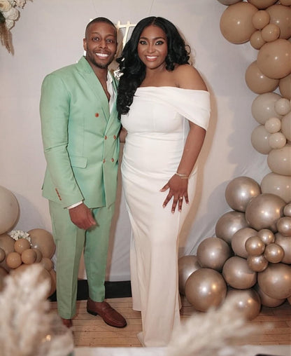 Double Breasted Light Gray Suit Men Wedding Prom Party Business Groom Tuxedo Wedding Suit (Blazer+Pant)