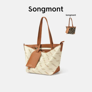 Songmont Designer Tote Bag Signature Monogram Print PU Material Lightweight Durable Womens Bag Zipper Top Polyester Lining
