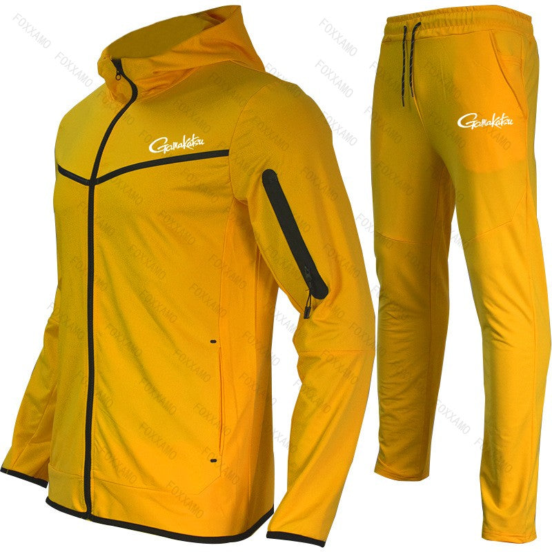 Gamakatsu Fishing Conjunto Completo Masculino Outono-Inverno com Capuz Jaqueta Esportiva Moletom Manga Longa Calças Justas Terno com Capuz