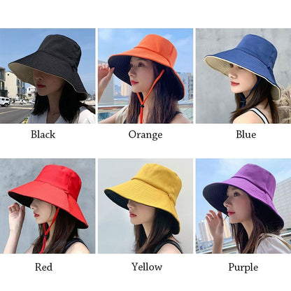 Double-Sided Sun Beach Cap Portable Fisherman Cap Foldable Panama Hat Solid Color Anti-UV Spring Summer Outdoor Beach Visor