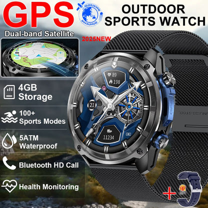 2025 Novo GPS Smartwatch Mapas Offline 4GB Memória Reprodutor de Vídeo Pulseira Inteligente Esportiva Militar Masculina à Prova d'Água 50m Safira