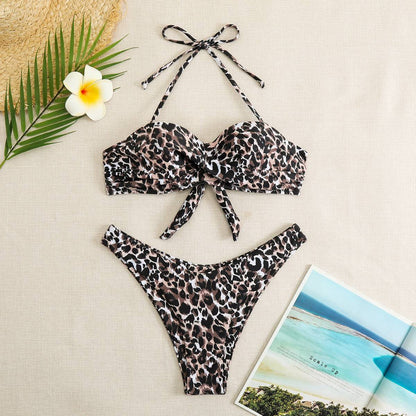 Push Up Bikini Set Women's Swimwear 2024 New Halter Bandeau Underwire Swimsuit Beach Bathing Swimming Suit for Women