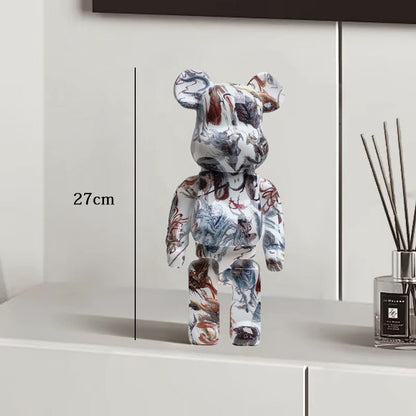Estátua Urso Graffiti 27cm Bloco Tinta Urso Decoração Enfeites de Resina para Desktop Decoração de Casa Sala de Estar Urso Escultura de Chão Presentes