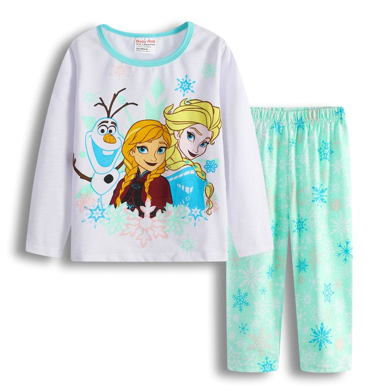 New Kids Pajama Set Cotton Soft Elsa nightwear Anna Print Loungewear Long Sleeve Pjs Sleepwear for Toddler Boys Girls nighty