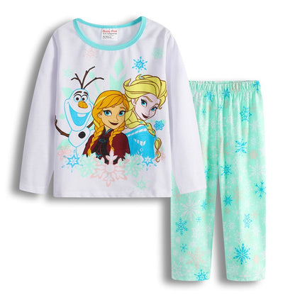 New Kids Pajama Set Cotton Soft Elsa nightwear Anna Print Loungewear Long Sleeve Pjs Sleepwear for Toddler Boys Girls nighty