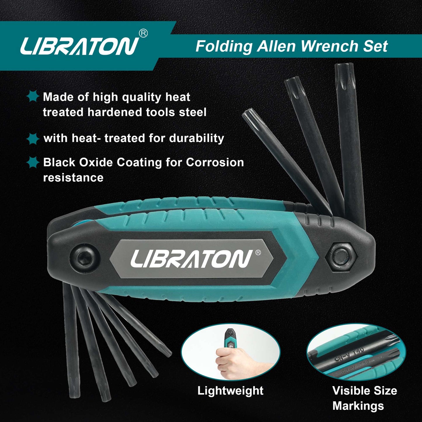 Chave Canivete Dobrável Libraton 8 em 1 Torx Hexagonal Allen Portátil Kit de Chaves Estrela Tamanhos T-9 a T-40 para Manutenção de Bicicletas