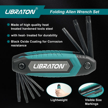Chave Canivete Dobrável Libraton 8 em 1 Torx Hexagonal Allen Portátil Kit de Chaves Estrela Tamanhos T-9 a T-40 para Manutenção de Bicicletas