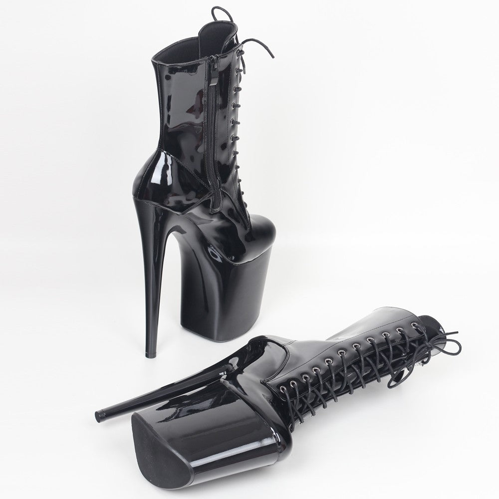 JIALUOWEI INS Style 20CM Extreme High Heels Platform Boots Lace Up Sexy Pole Dancing Ankle Boots Side Zip 5-12