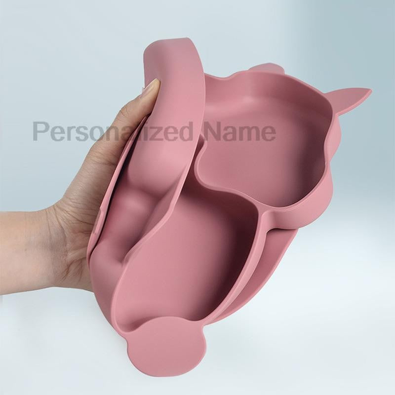 Baby Silicone Sucker Bowl Plate Cup Bibs Spoon Fork Sets Children Tableware Baby Feeding Dishes Sets Personalized Name BPA Free