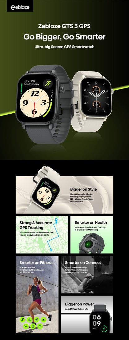 New 2025 Zeblaze GTS 3 GPS Sport Smartwatch Voice Calling 2.01" Display Heart Rate SpO2 Stress Tracking Smart Watch for Men Lady