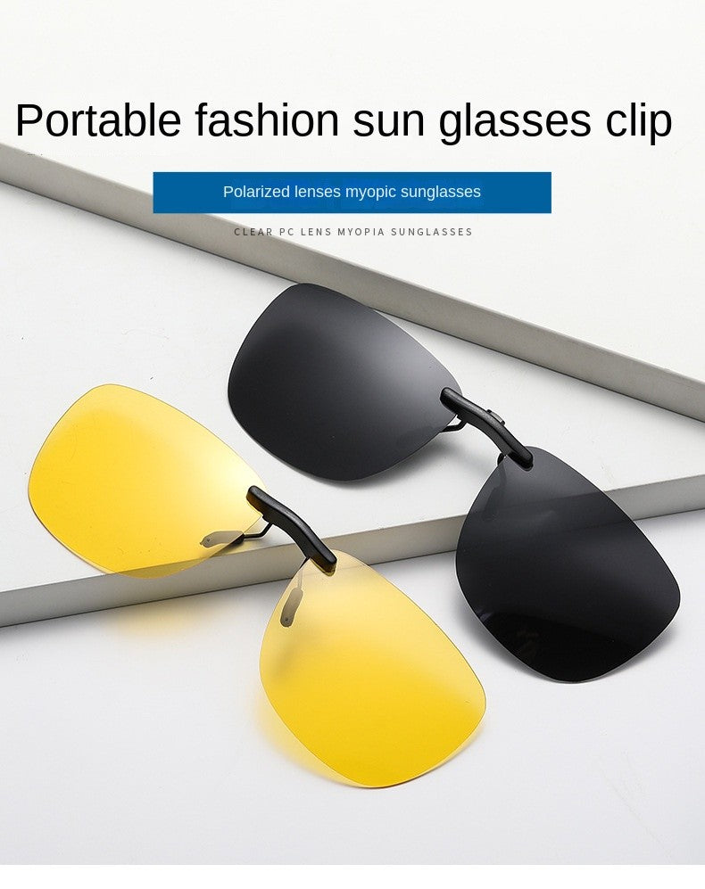 Square Clip on Sunglasses Women Polarized Black Lens UV400 Night Vision Driving Men Goggles Clips Anti Glare Vintage Glasses