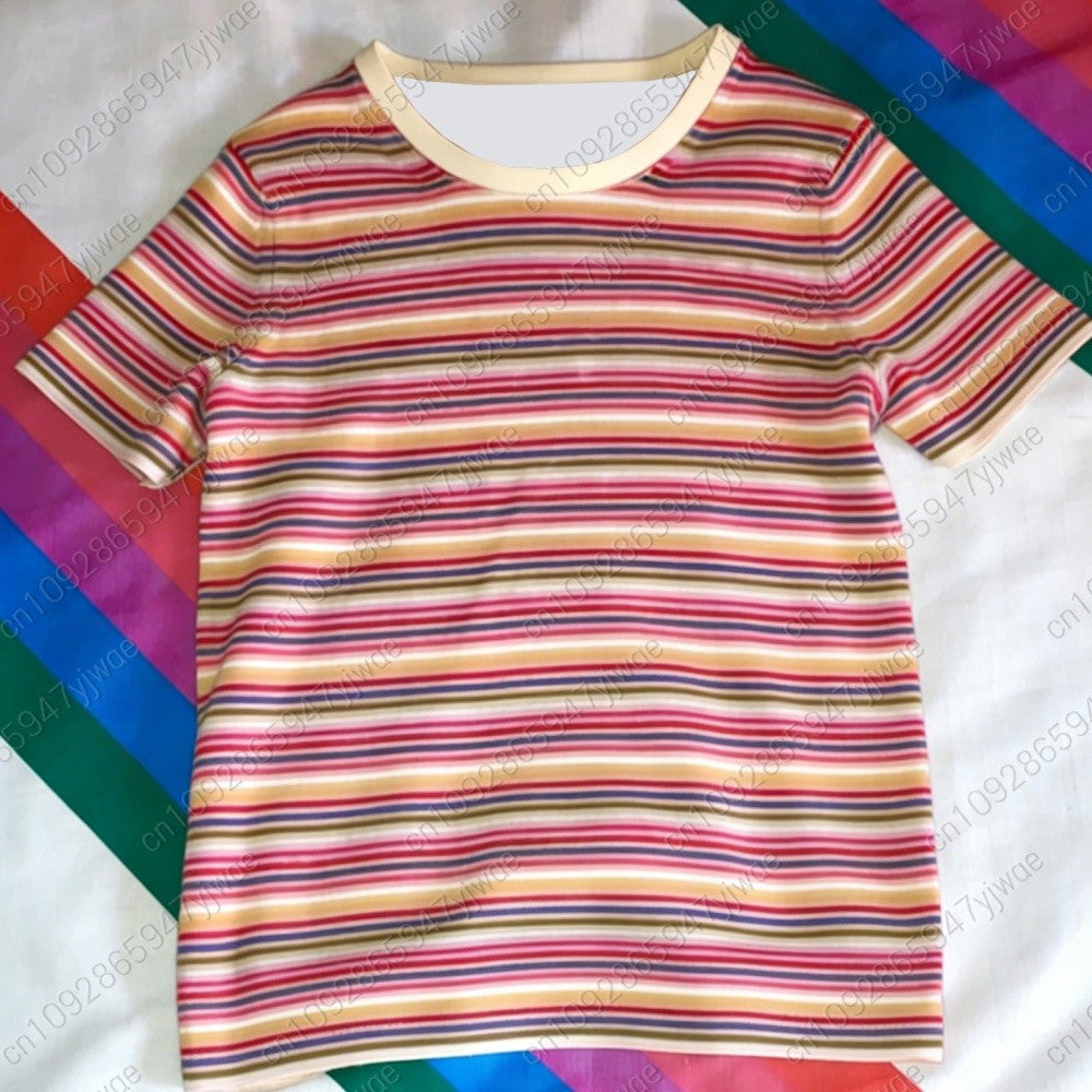 2026 Max Mayfield Cosplay Costume Rainbow Striped T-shirt Women Kids Casual Colorful For Short Sleeve -T-Shirt