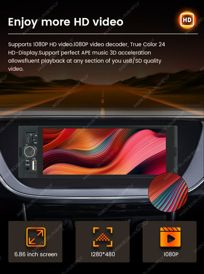 MEKEDE 1Din 6.86 polegadas Carplay Android Auto Rádio Automotivo Universal Reprodutor Multimídia com BT FM Estéreo USB Tipo-C Câmera Unidade Principal