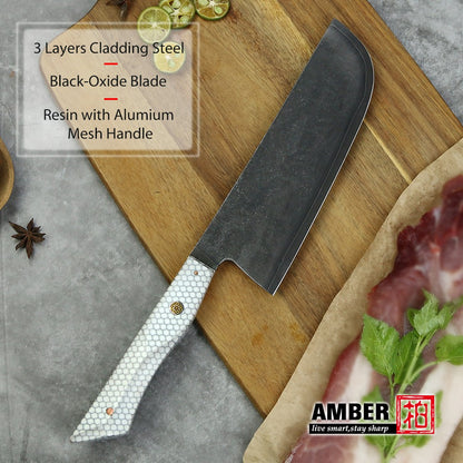 Conjunto de 3 facas de cozinha japonesas afiadas Damascus para Chef e Nakiri, lâmina de aço revestida de 3 camadas com cabo de resina e espaçador G10