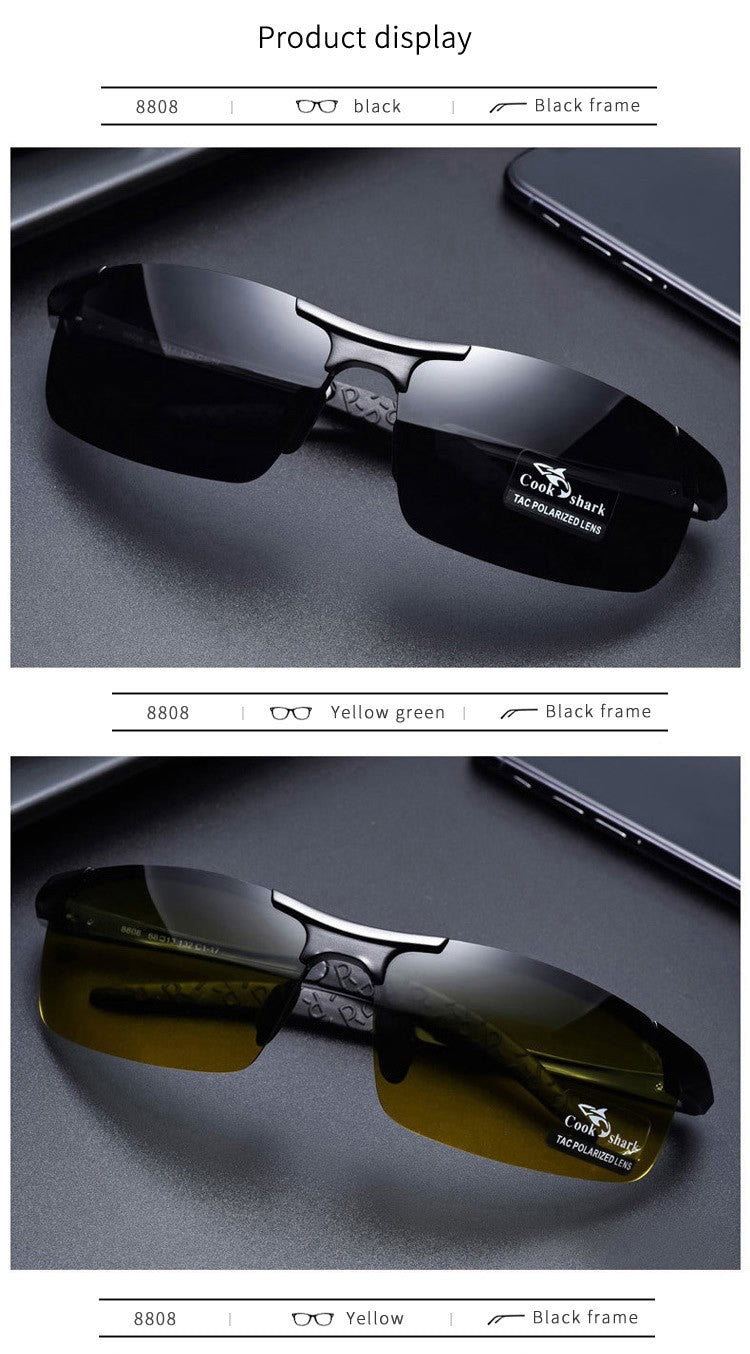 Óculos de sol Cook Shark, novos, de alumínio e magnésio, masculinos, HD polarizados, para dirigir, lentes coloridas, moda.