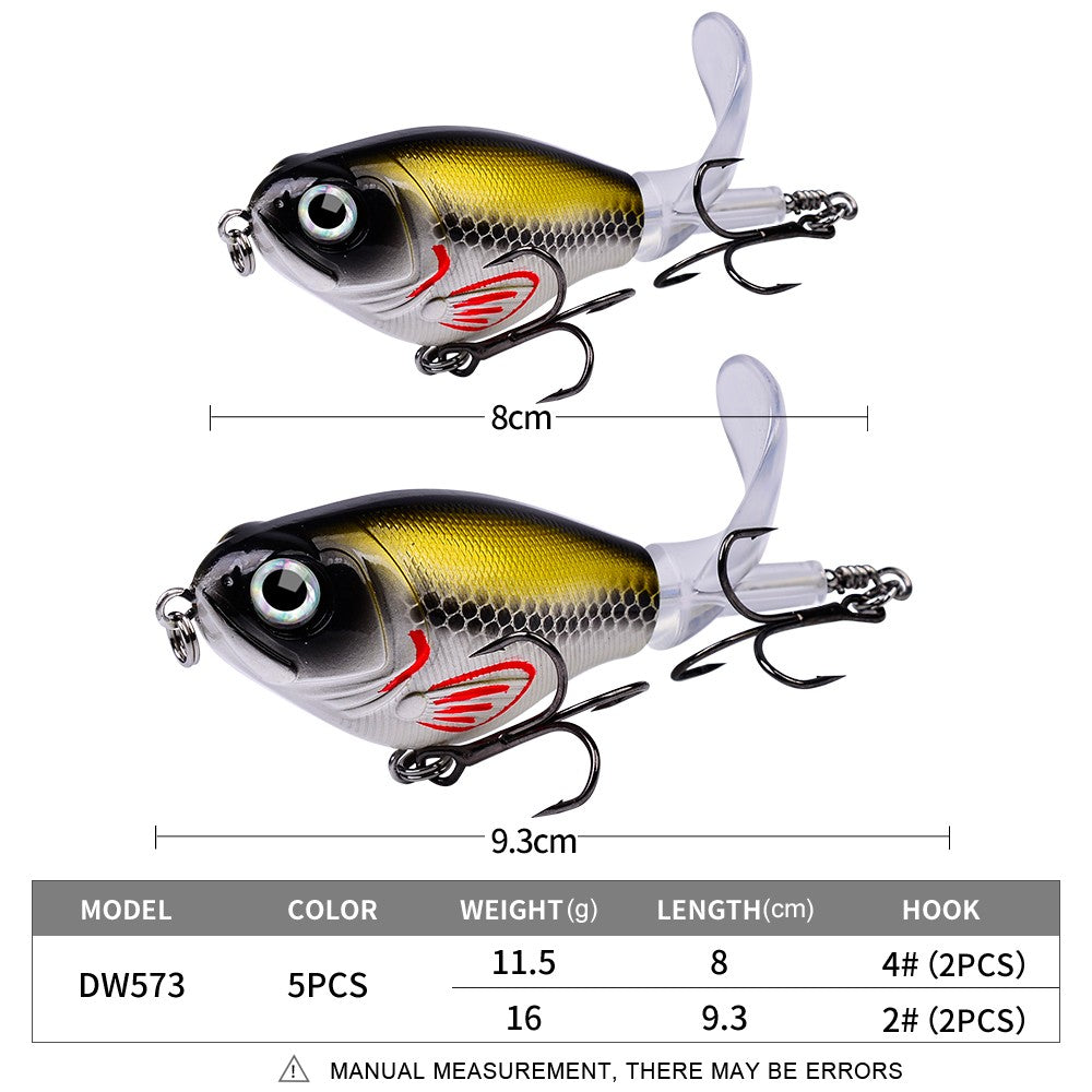 PROBEROS1PC Whopper Popper Isca de Pesca Topwater - Isca Artificial Rígida com Cauda Rotativa Macia para Equipamento de Pesca de Baixo