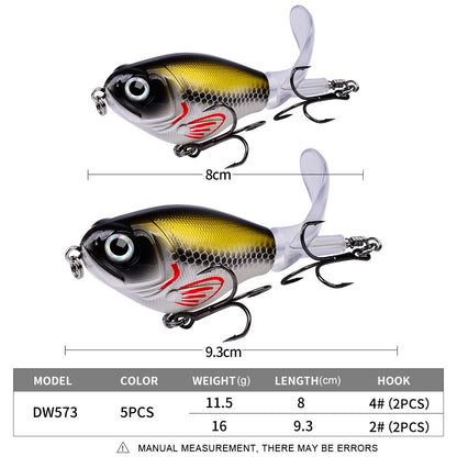 PROBEROS1PC Whopper Popper Isca de Pesca Topwater - Isca Artificial Rígida com Cauda Rotativa Macia para Equipamento de Pesca de Baixo