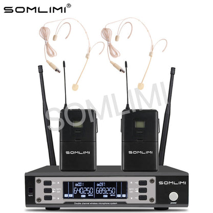 SOMLIMI EW135G4 Sistema de Microfone Sem Fio Duplo UHF Profissional para Palco Desempenho Dinâmico de Longa Distância Metal Portátil