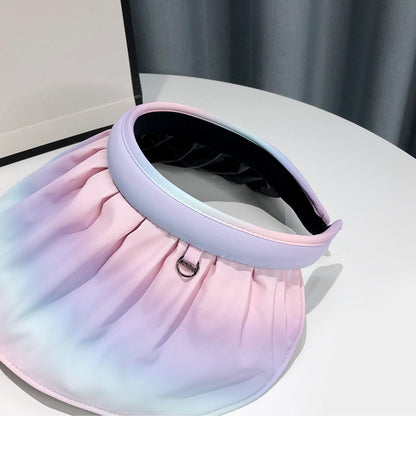 Chapéu gradiente xadrez Chapéu de verão feminino Chapéu vazio Viseira de sol Chapéu de sol de verão com aba larga Chapéu de proteção UV para mulheres Chapéu de praia