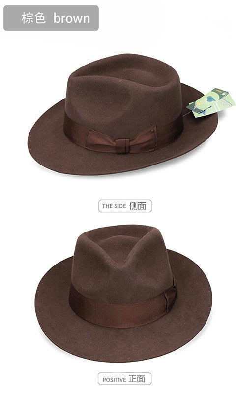 New British 100% Wool Felt Hat Men Fedora Big Size Raw Edge Brim Satin Lined Gangster Hat Premium Quality