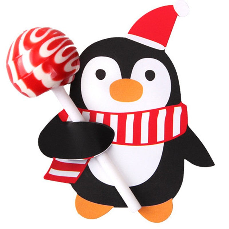 Christmas Lollipop Paper Cards Cartoon Santa Claus Penguin Snowman Kids Candy Gifts Package Wrapping New Year Party Decoration