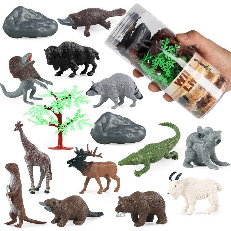 Mini Modelo Animal Fazenda de Vida Selvagem Aves Dinossauro Oceano Conjunto Animais da Planície Crocodilo Pinguim Insetos Brinquedos Micro Modelo Balde