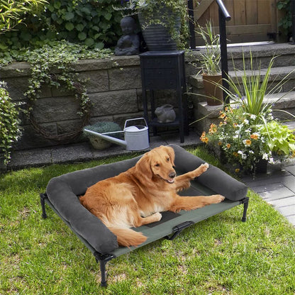 BINGOPAW Cama Elevada para Cães ao Ar Livre, Cama Reclinável Refrescante para Animais de Estimação com Estrutura Elevada e Tecido de Malha, Cama para Dormir em Acampamento com Almofada Removível
