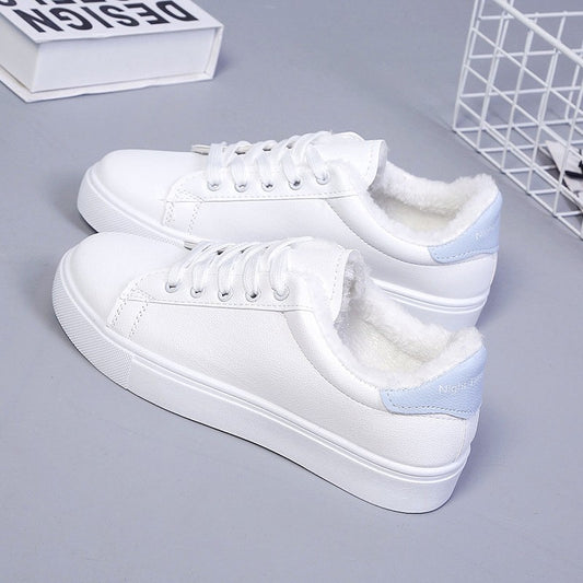 Winter Women Sneakers Warm Plush Vulcanized Shoes Women Platform Cotton Shoes Lace Up Women White Plus Velvet Casual Shoes
